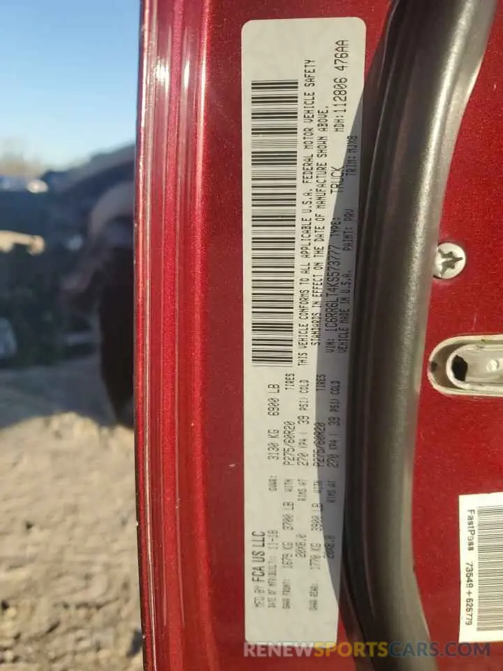 12 Photograph of a damaged car 1C6RR6LT4KS573777 RAM 1500 2019