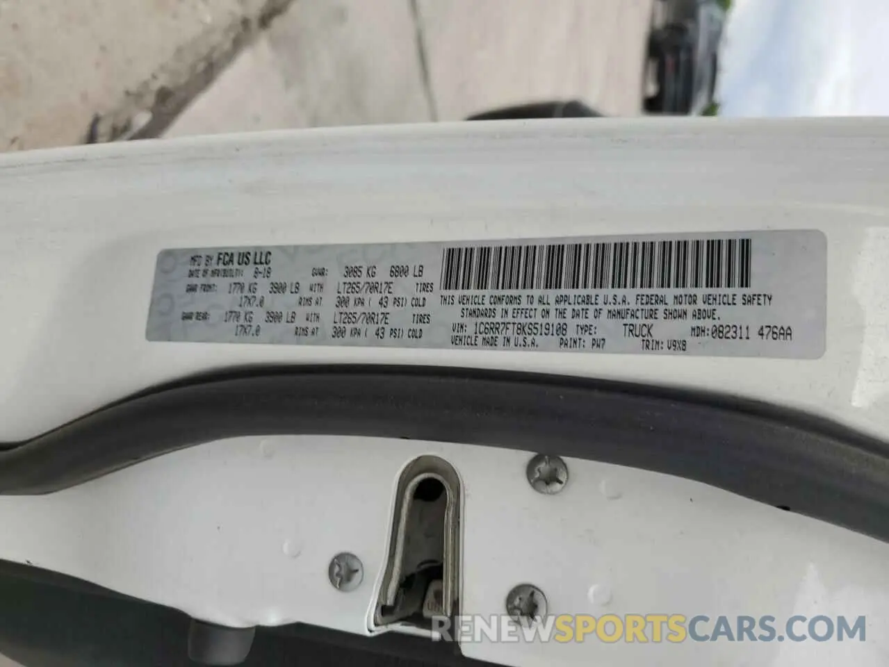 12 Photograph of a damaged car 1C6RR7FT8KS519108 RAM 1500 2019