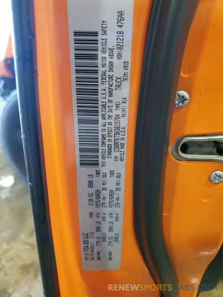 13 Photograph of a damaged car 1C6RR7KT5KS615784 RAM 1500 2019