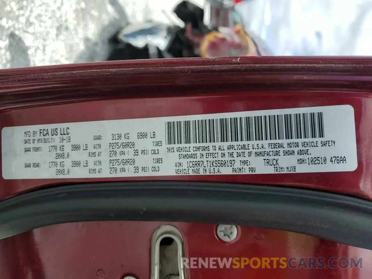 12 Photograph of a damaged car 1C6RR7LT1KS560197 RAM 1500 2019