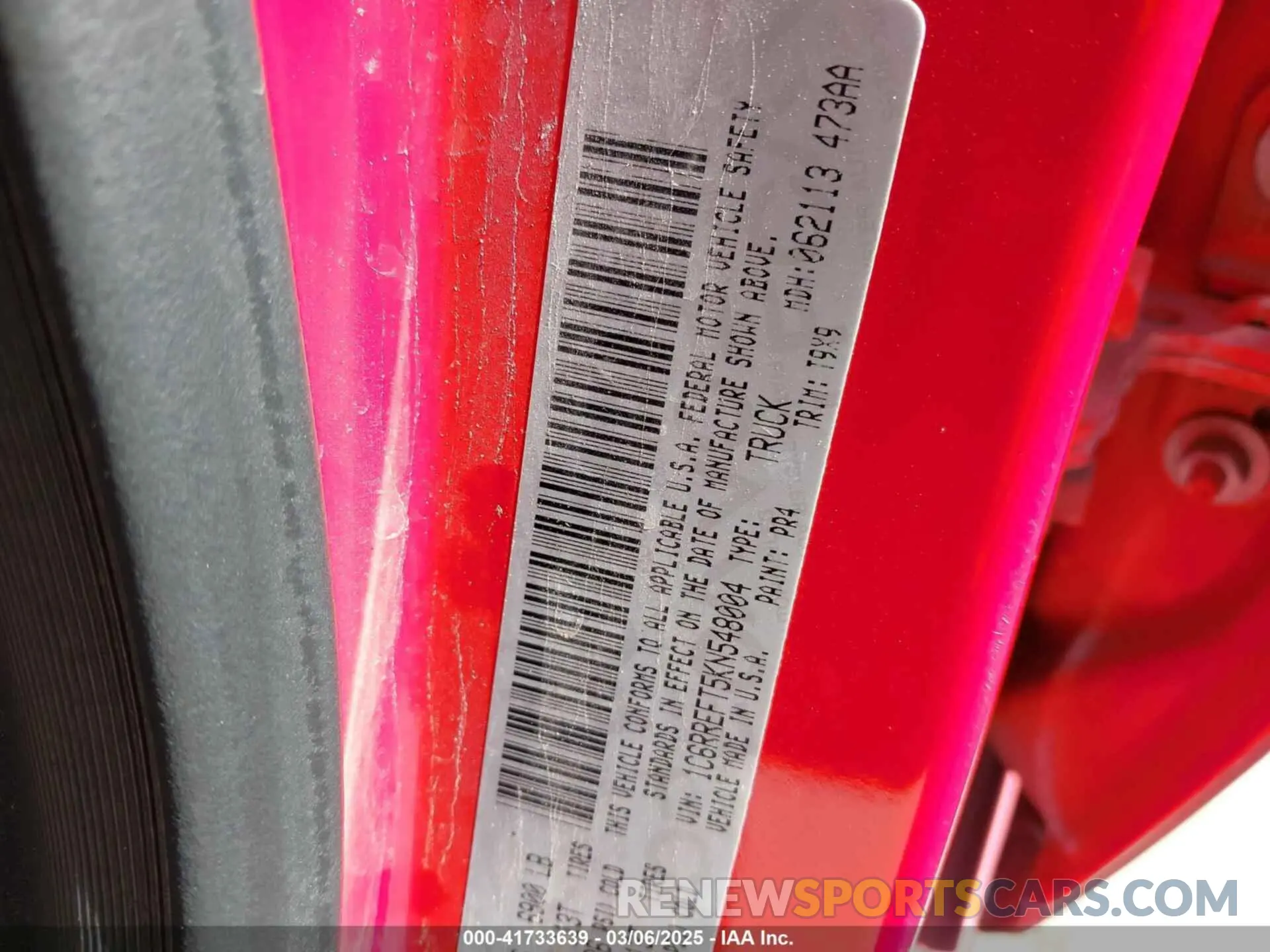 9 Photograph of a damaged car 1C6RREFT5KN548004 RAM 1500 2019
