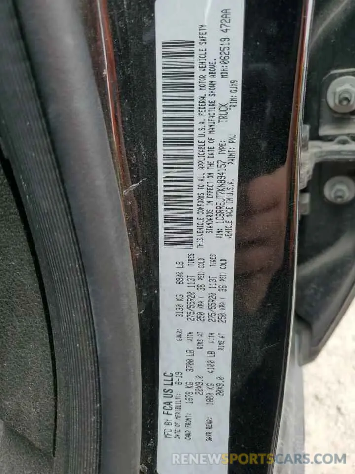 12 Photograph of a damaged car 1C6RREJT7KN894157 RAM 1500 2019