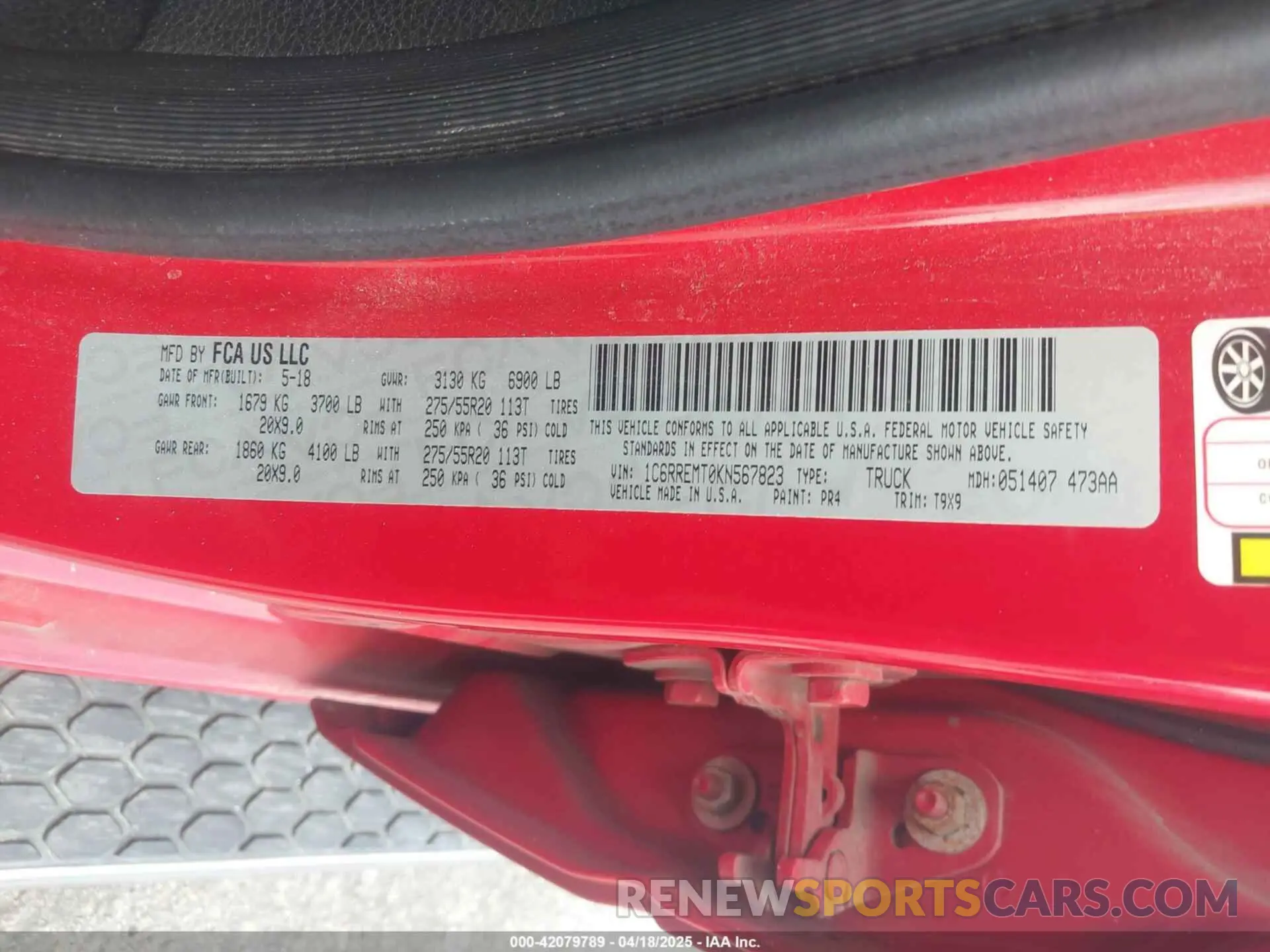 9 Photograph of a damaged car 1C6RREMT0KN567823 RAM 1500 2019
