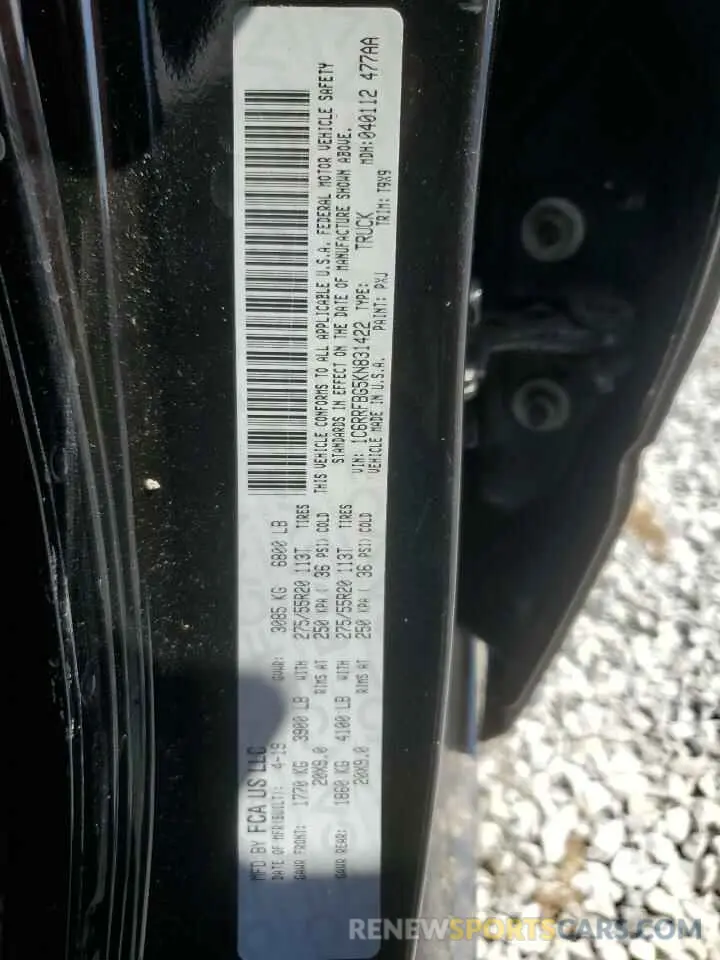 12 Photograph of a damaged car 1C6RRFBG5KN831422 RAM 1500 2019