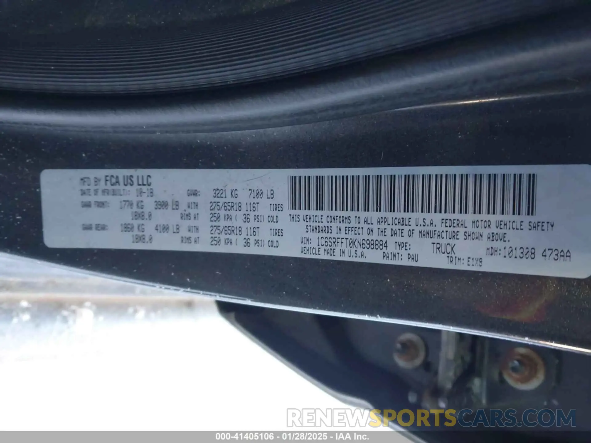 9 Photograph of a damaged car 1C6SRFFT0KN698884 RAM 1500 2019