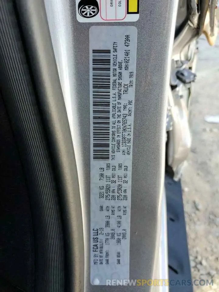 15 Photograph of a damaged car 1C6SRFFT0KN765743 RAM 1500 2019