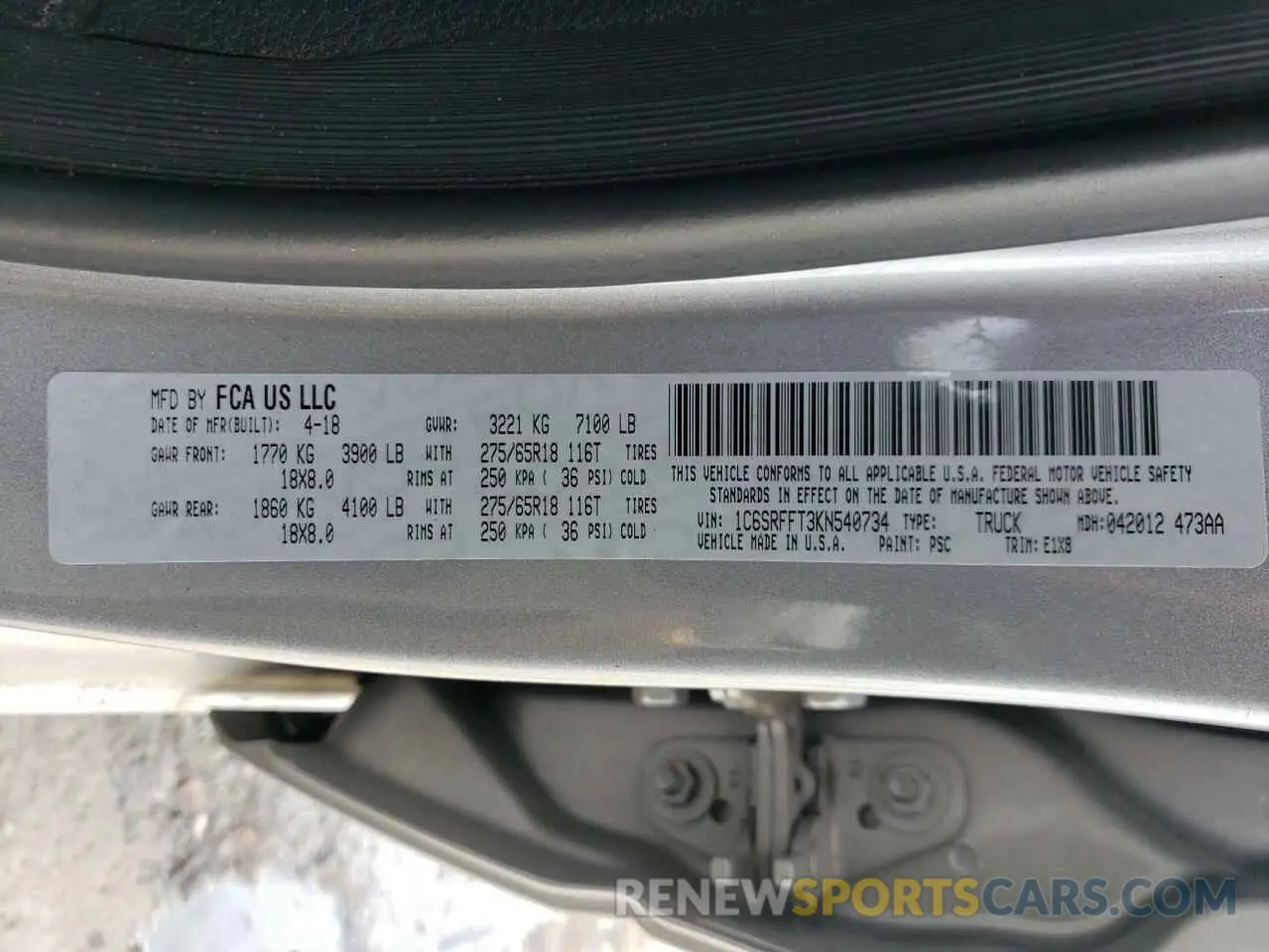 12 Photograph of a damaged car 1C6SRFFT3KN540734 RAM 1500 2019