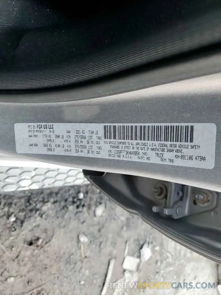 12 Photograph of a damaged car 1C6SRFFT3KN649954 RAM 1500 2019
