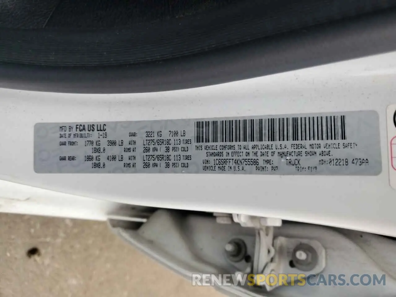 12 Photograph of a damaged car 1C6SRFFT4KN755586 RAM 1500 2019