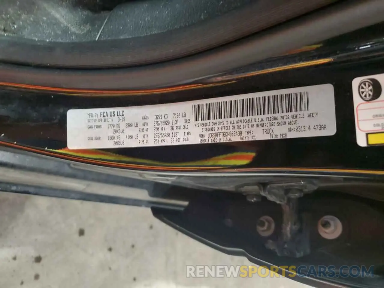 12 Photograph of a damaged car 1C6SRFFT6KN802438 RAM 1500 2019