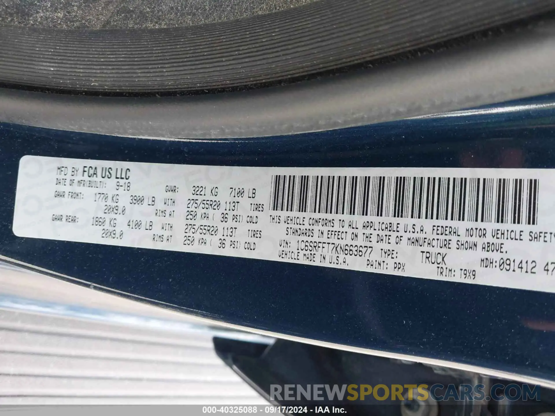 9 Photograph of a damaged car 1C6SRFFT7KN663677 RAM 1500 2019
