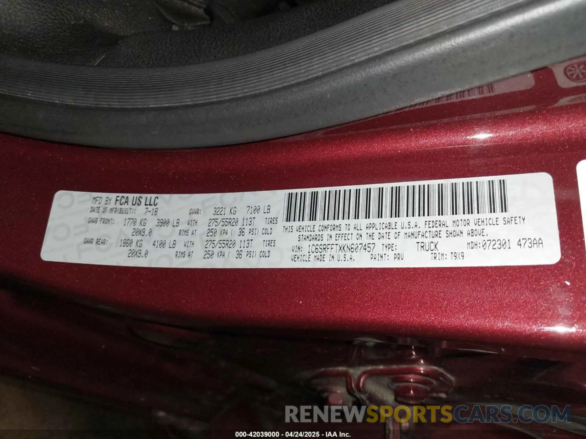 9 Photograph of a damaged car 1C6SRFFTXKN607457 RAM 1500 2019