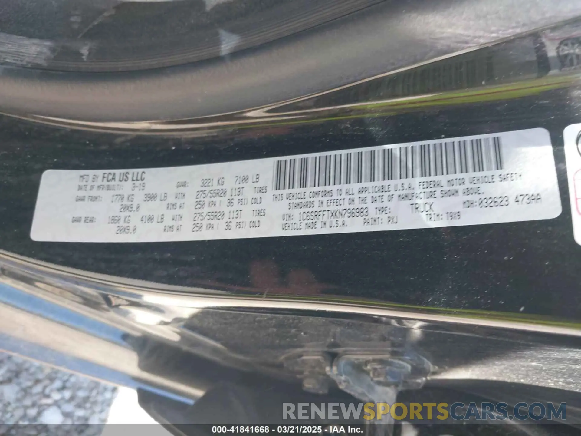 9 Photograph of a damaged car 1C6SRFFTXKN796983 RAM 1500 2019