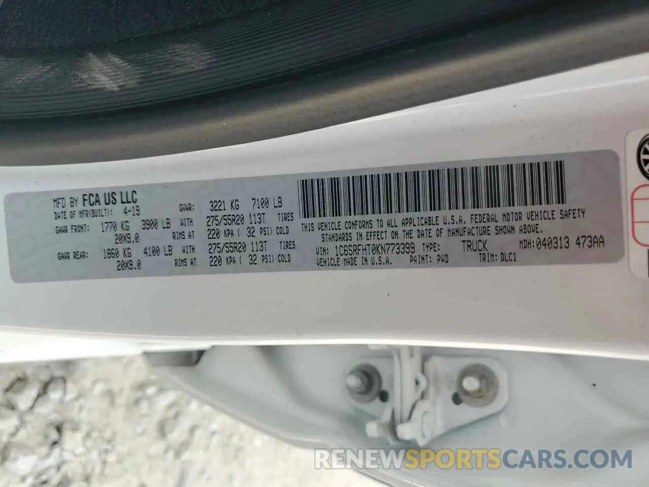 13 Photograph of a damaged car 1C6SRFHT0KN773399 RAM 1500 2019