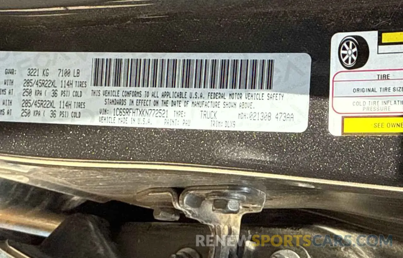 10 Photograph of a damaged car 1C6SRFHTXKN772521 RAM 1500 2019