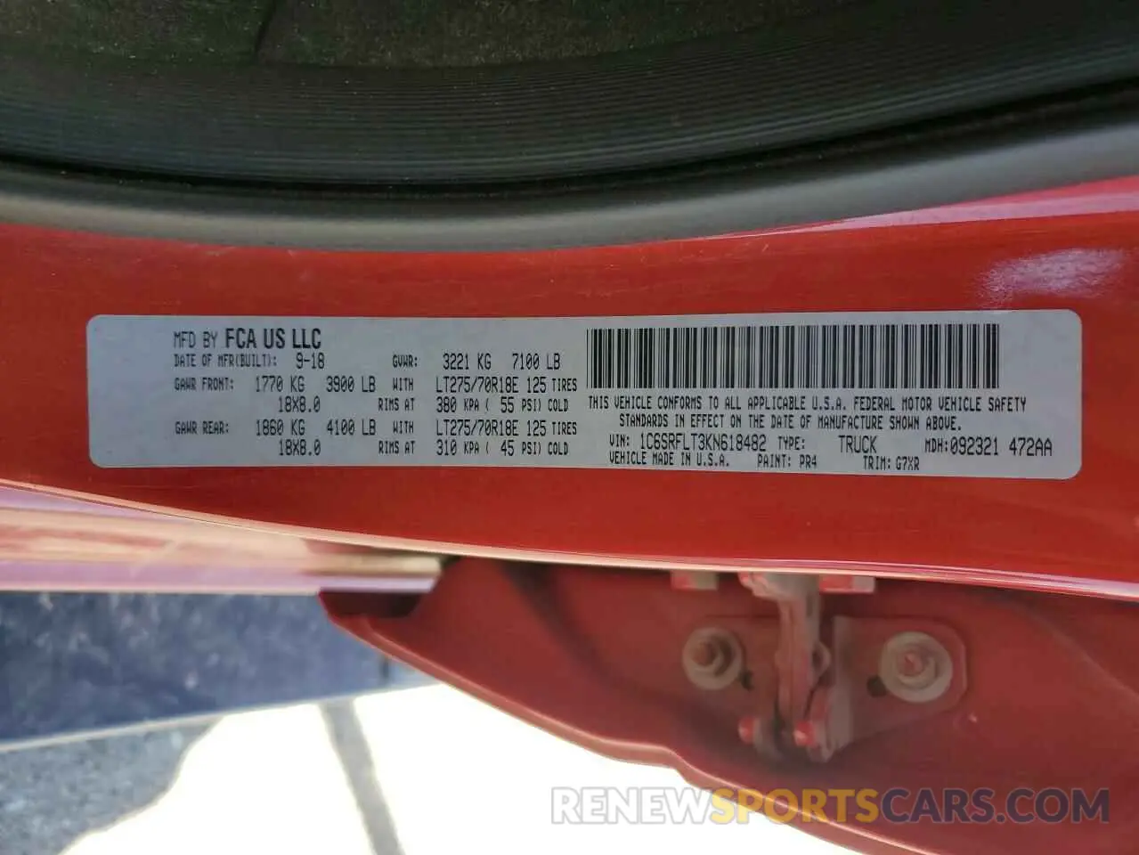 13 Photograph of a damaged car 1C6SRFLT3KN618482 RAM 1500 2019