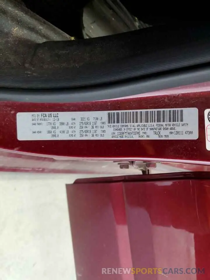 12 Photograph of a damaged car 1C6SRFMT4KN733705 RAM 1500 2019