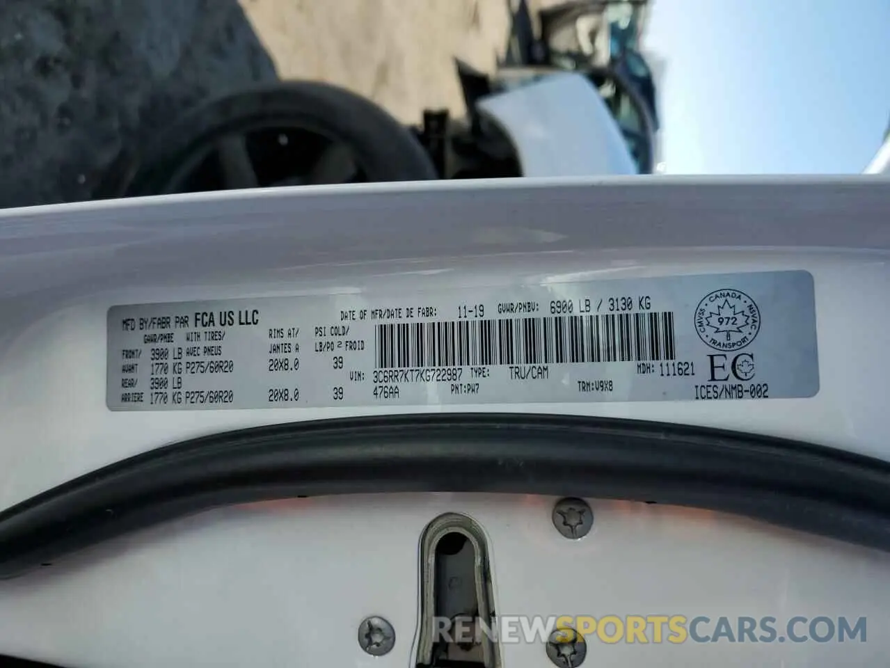 13 Photograph of a damaged car 3C6RR7KT7KG722987 RAM 1500 2019