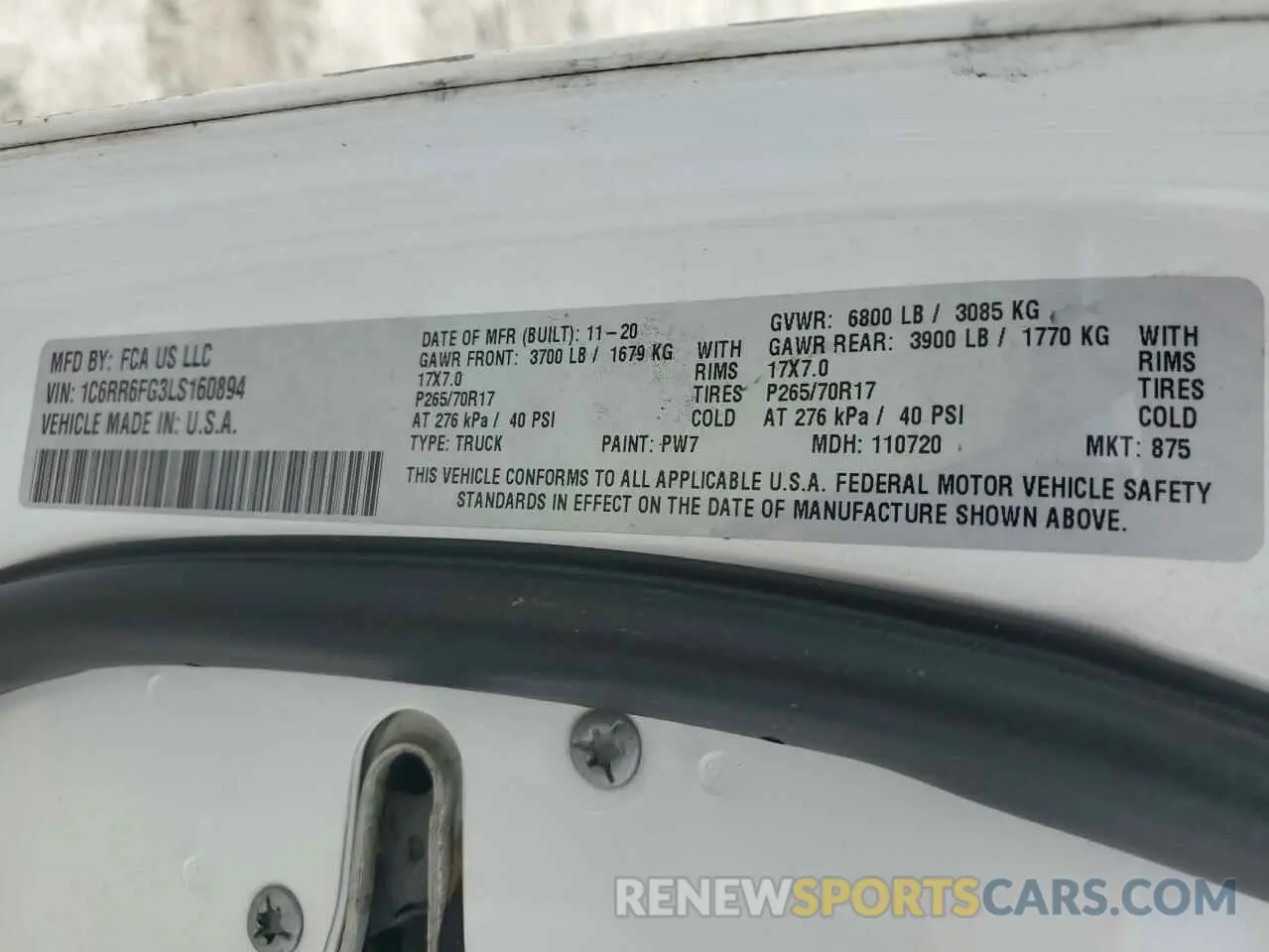 12 Photograph of a damaged car 1C6RR6FG3LS160894 RAM 1500 2020