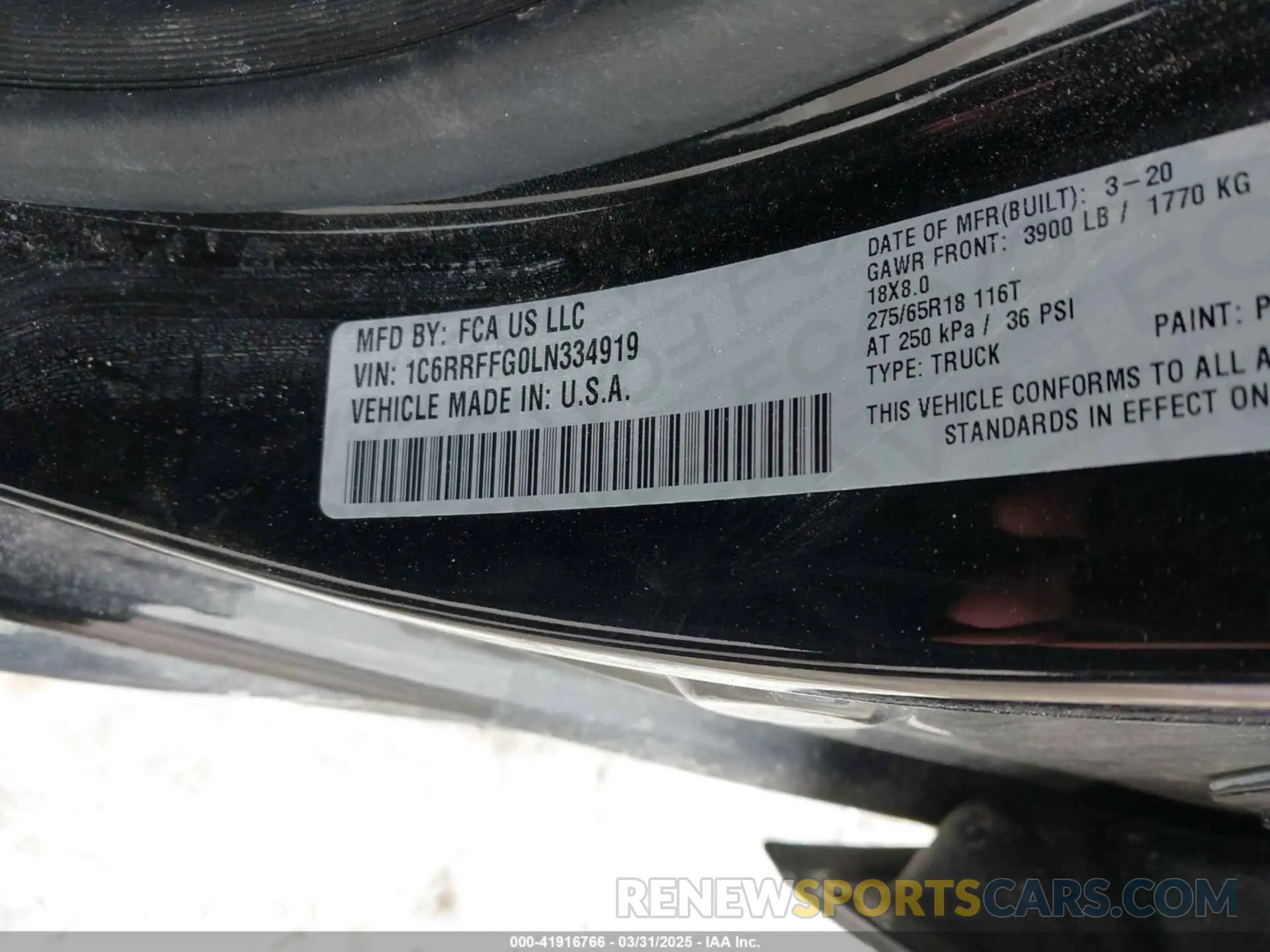 9 Photograph of a damaged car 1C6RRFFG0LN334919 RAM 1500 2020