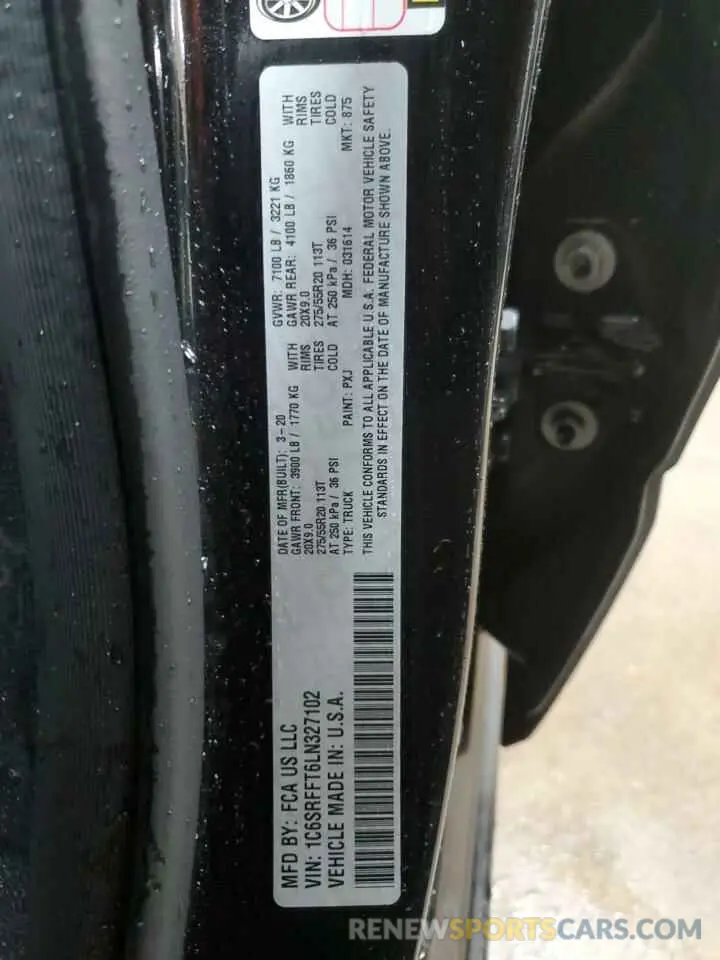 12 Photograph of a damaged car 1C6SRFFT6LN327102 RAM 1500 2020
