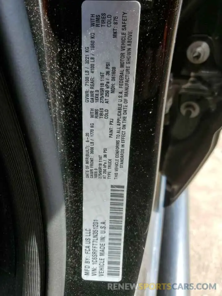13 Photograph of a damaged car 1C6SRFFT7LN351201 RAM 1500 2020