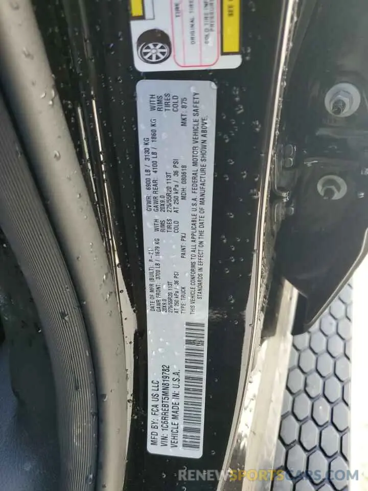 12 Photograph of a damaged car 1C6RREBT5MN819782 RAM 1500 2021