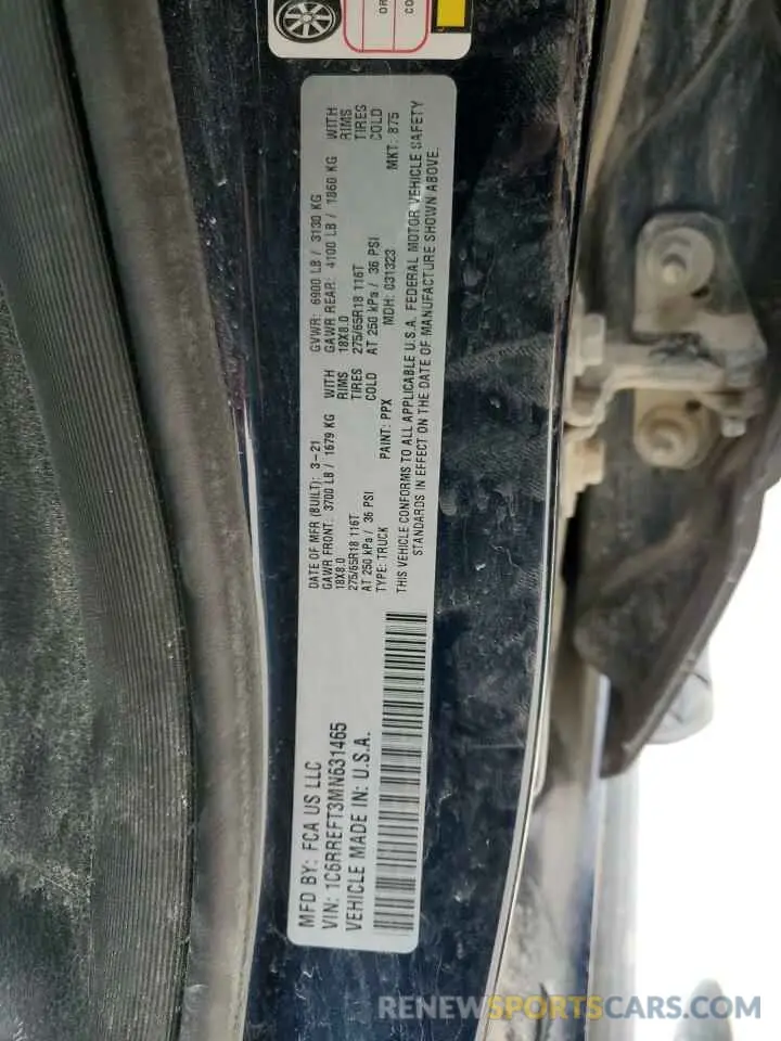 12 Photograph of a damaged car 1C6RREFT3MN631465 RAM 1500 2021