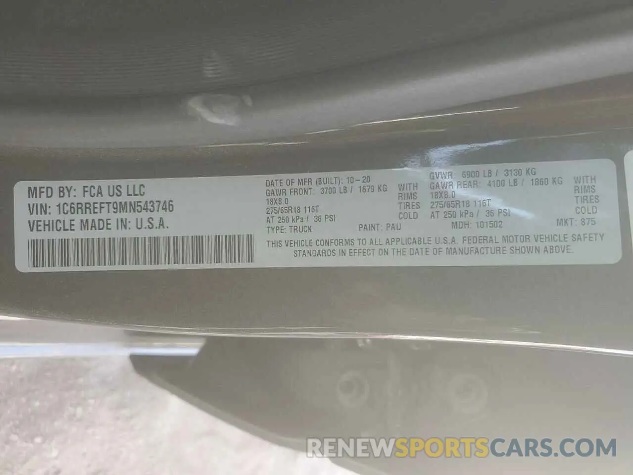 13 Photograph of a damaged car 1C6RREFT9MN543746 RAM 1500 2021