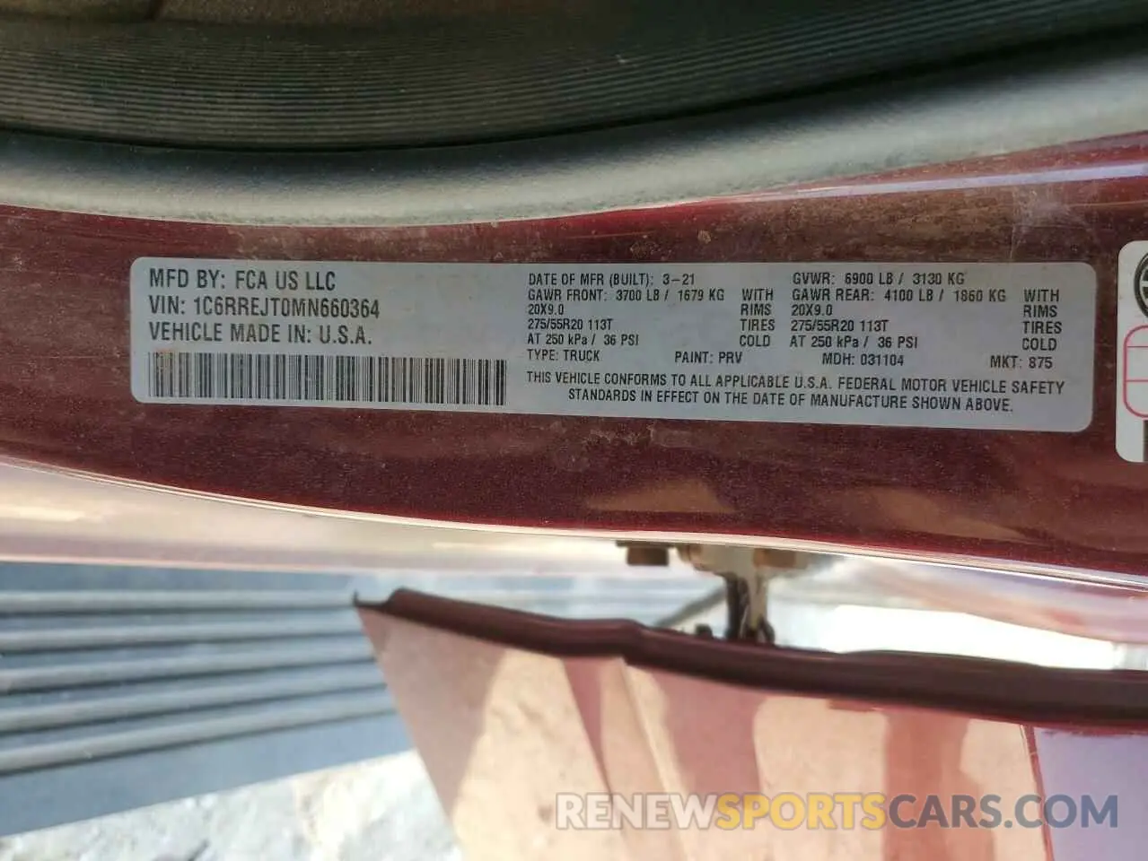 15 Photograph of a damaged car 1C6RREJT0MN660364 RAM 1500 2021