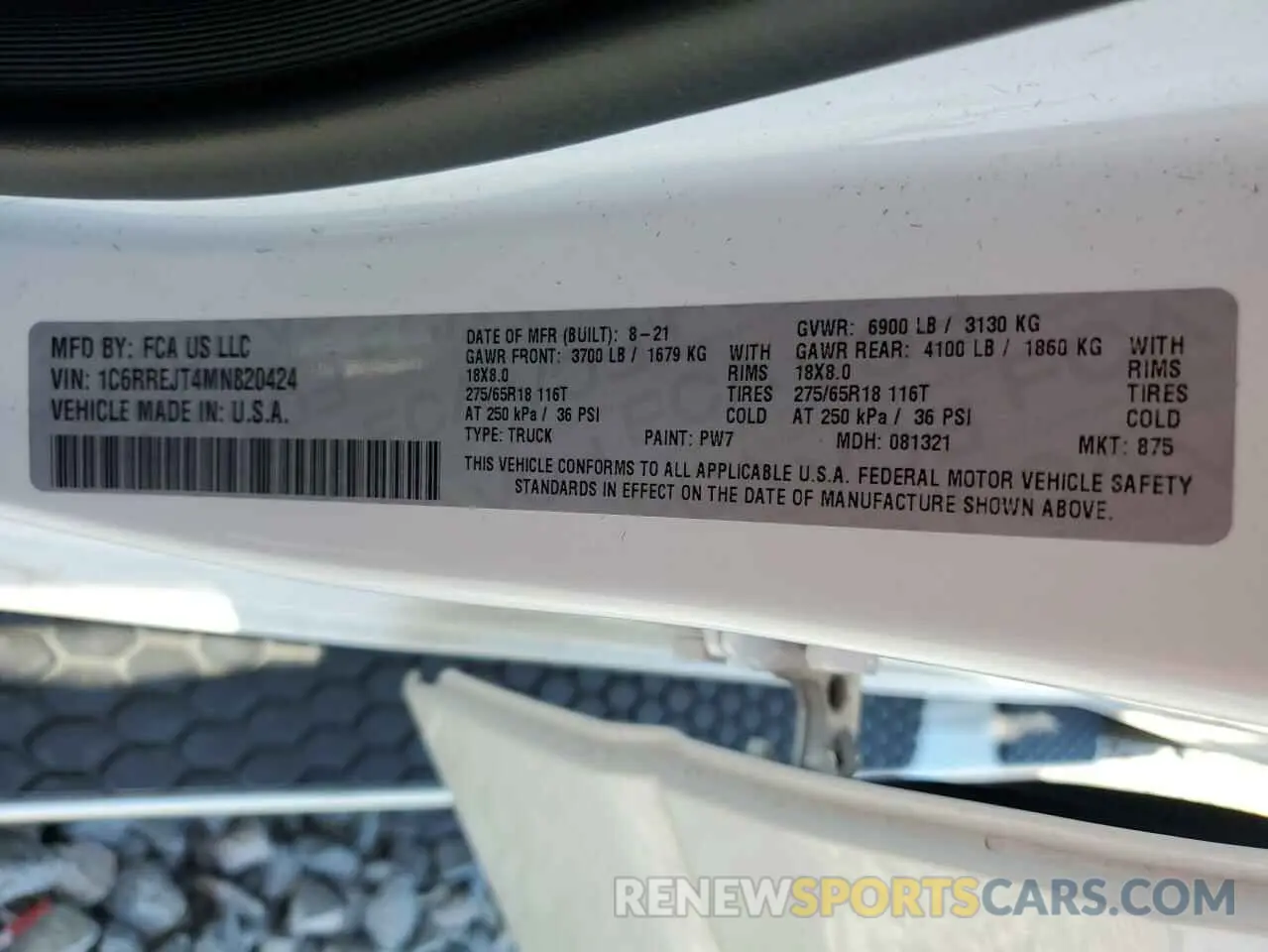12 Photograph of a damaged car 1C6RREJT4MN820424 RAM 1500 2021