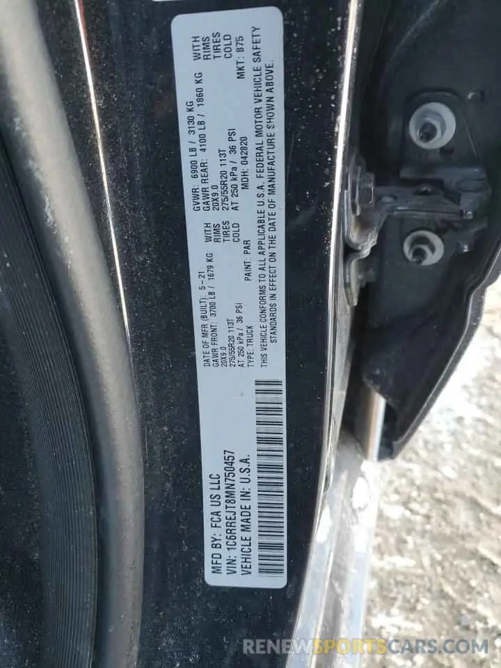 14 Photograph of a damaged car 1C6RREJT8MN750457 RAM 1500 2021