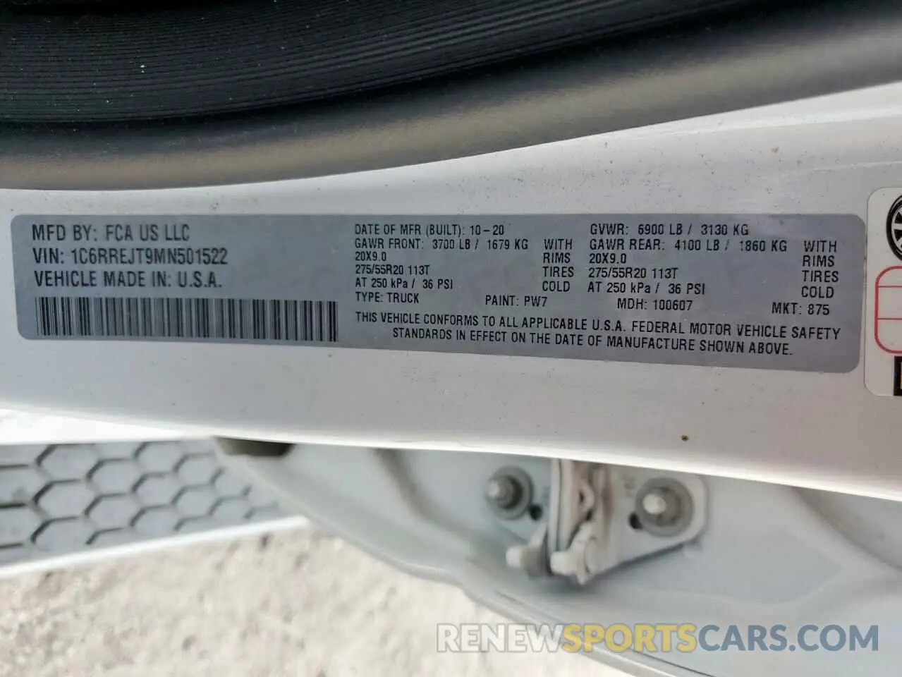 12 Photograph of a damaged car 1C6RREJT9MN501522 RAM 1500 2021