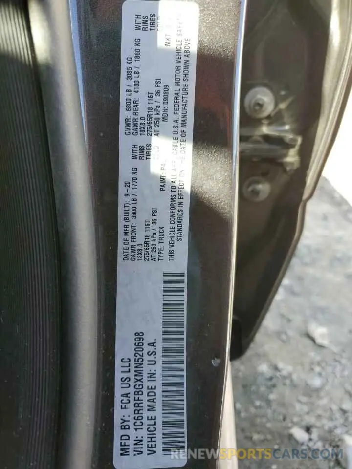 12 Photograph of a damaged car 1C6RRFBGXMN520698 RAM 1500 2021