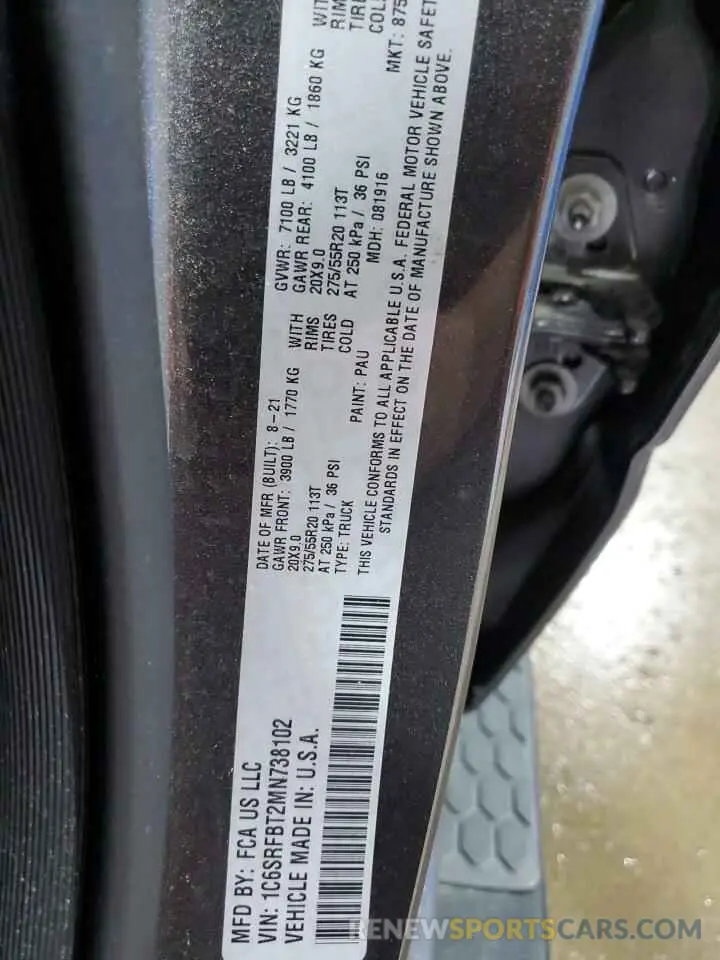 13 Photograph of a damaged car 1C6SRFBT2MN738102 RAM 1500 2021