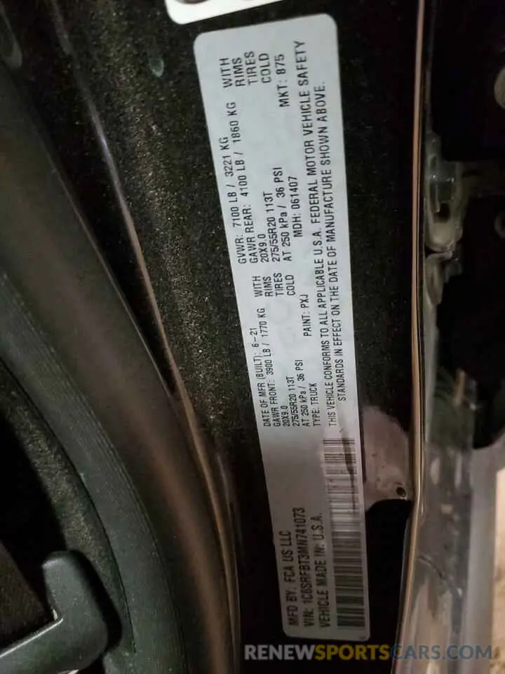 13 Photograph of a damaged car 1C6SRFBT3MN741073 RAM 1500 2021
