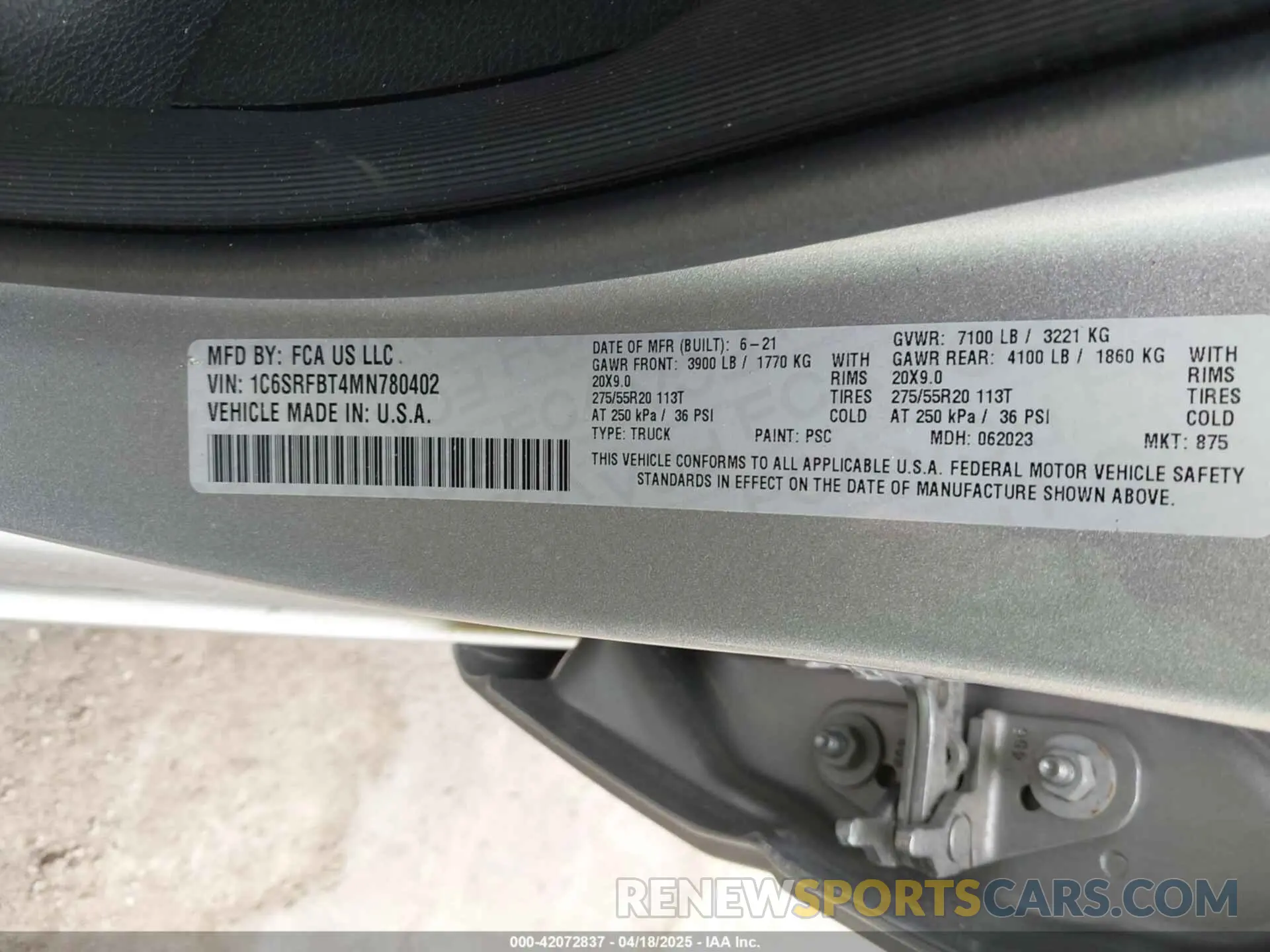 9 Photograph of a damaged car 1C6SRFBT4MN780402 RAM 1500 2021