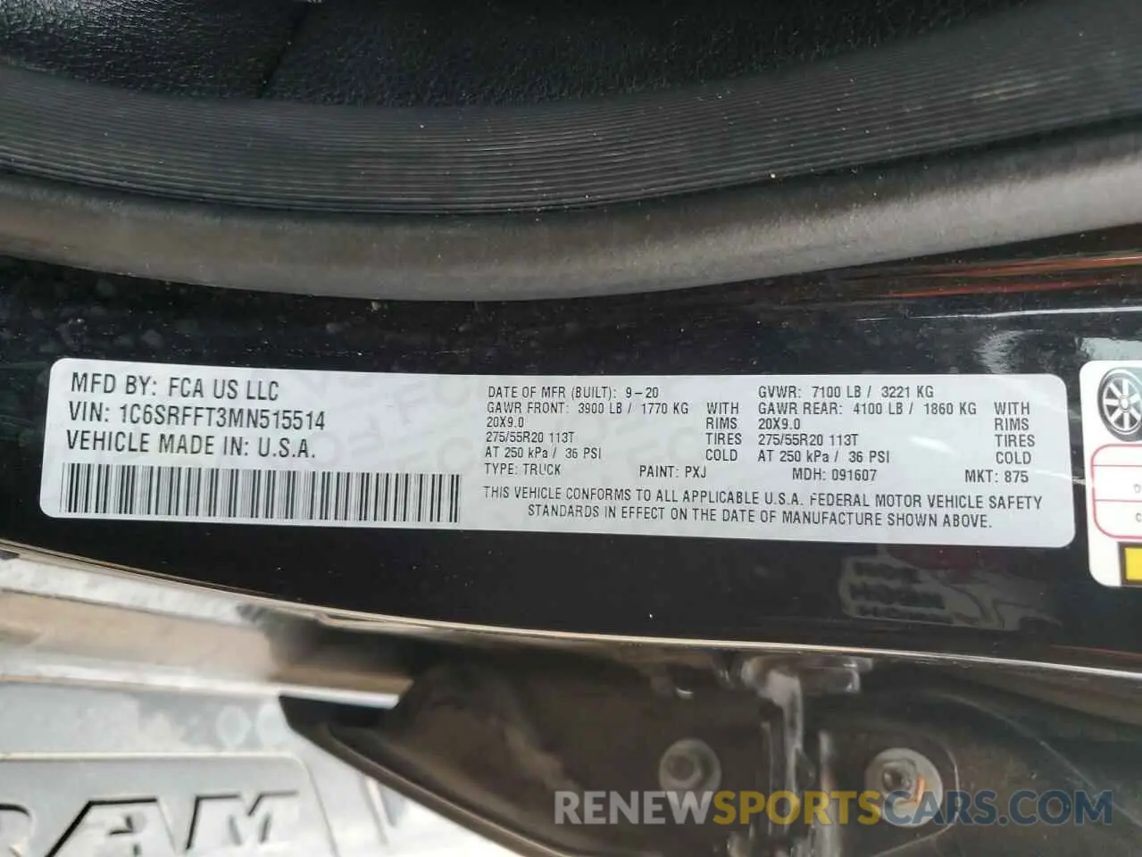 12 Photograph of a damaged car 1C6SRFFT3MN515514 RAM 1500 2021
