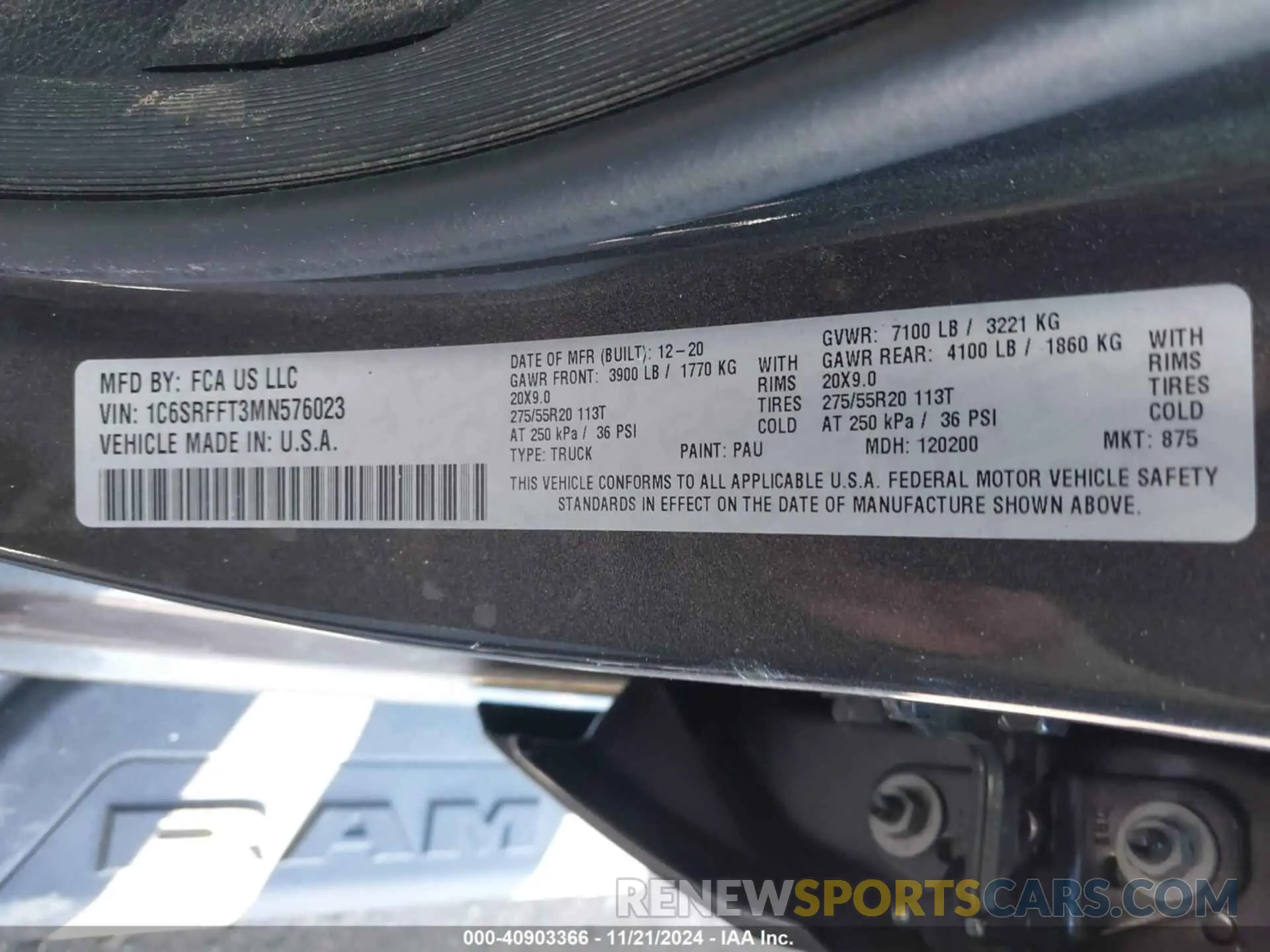 9 Photograph of a damaged car 1C6SRFFT3MN576023 RAM 1500 2021