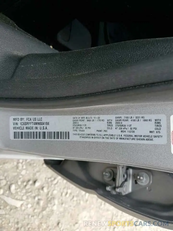 12 Photograph of a damaged car 1C6SRFFT4MN604184 RAM 1500 2021