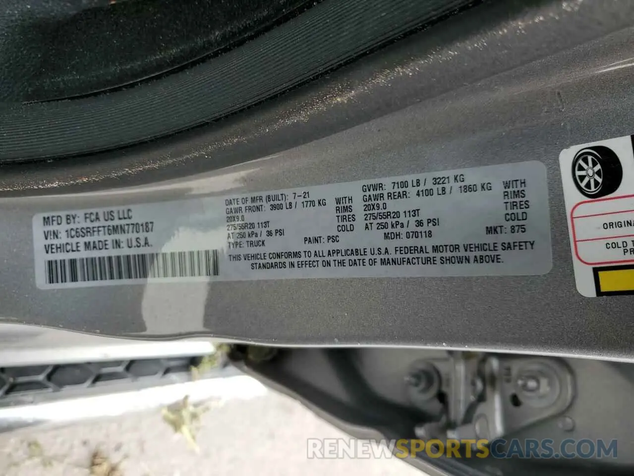 12 Photograph of a damaged car 1C6SRFFT6MN770187 RAM 1500 2021