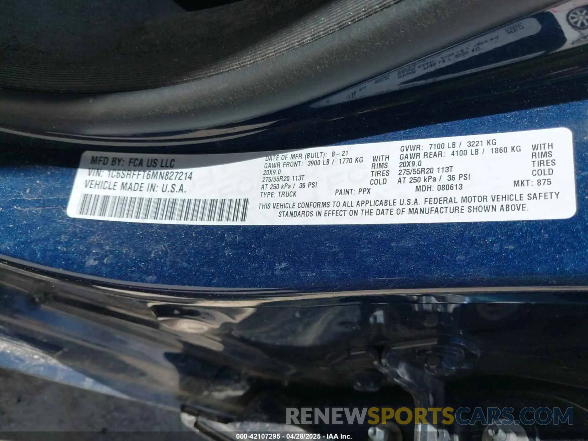 9 Photograph of a damaged car 1C6SRFFT6MN827214 RAM 1500 2021
