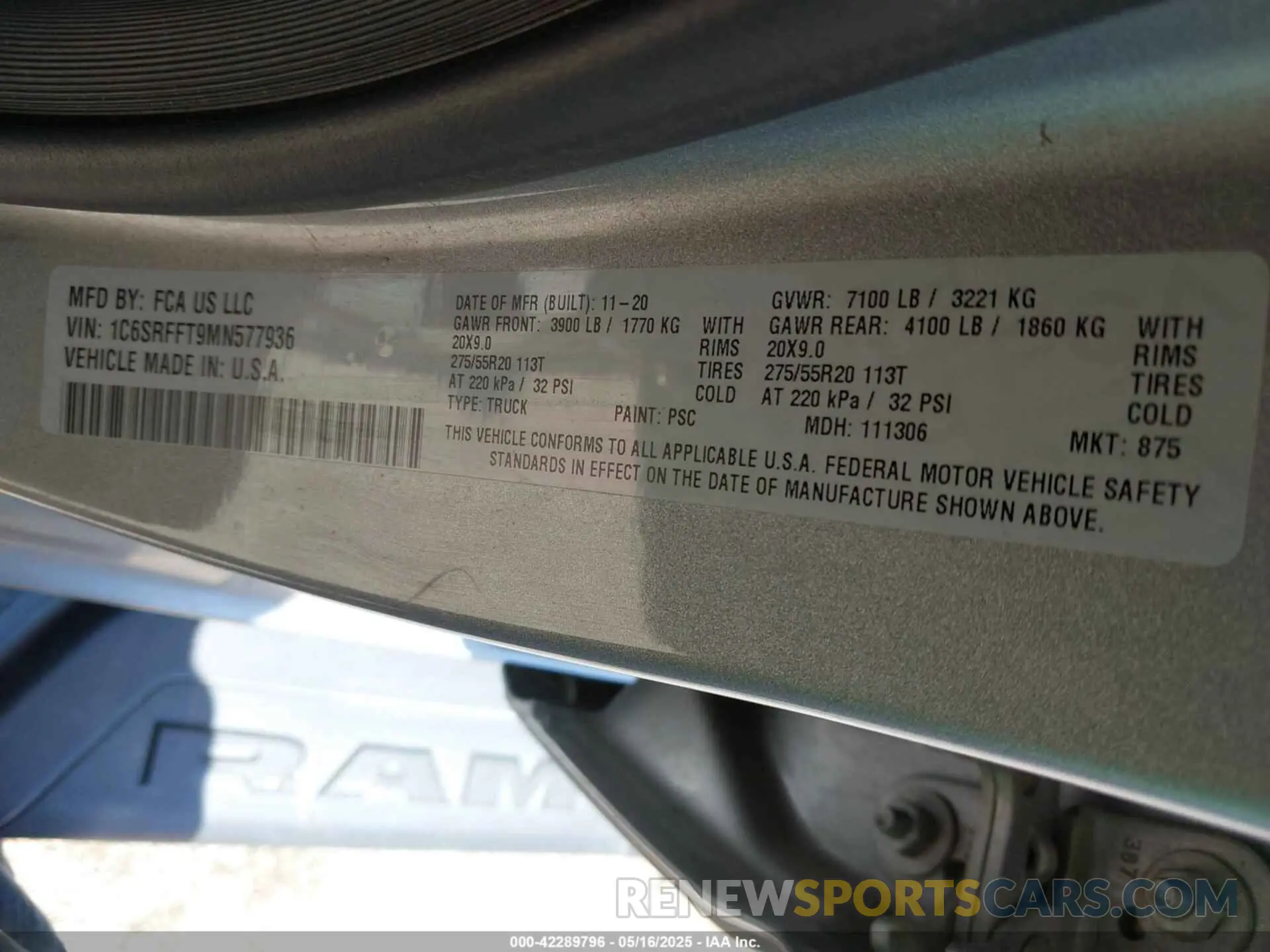 9 Photograph of a damaged car 1C6SRFFT9MN577936 RAM 1500 2021