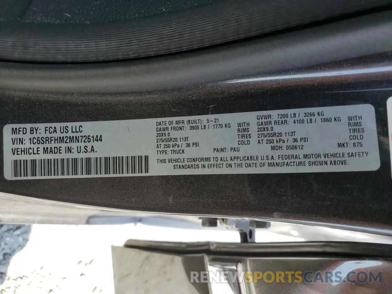 13 Photograph of a damaged car 1C6SRFHM2MN726144 RAM 1500 2021