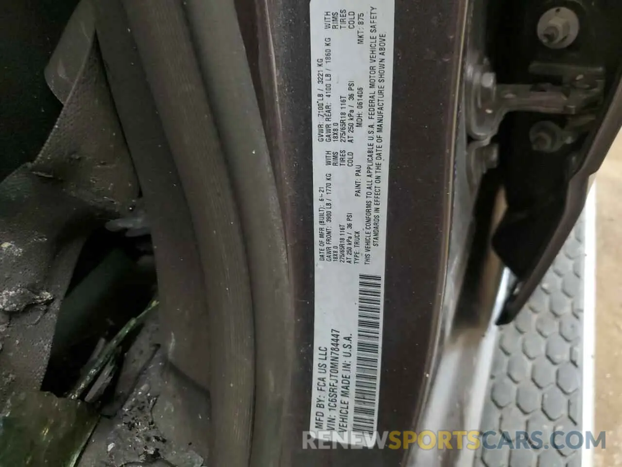 12 Photograph of a damaged car 1C6SRFJT0MN784447 RAM 1500 2021