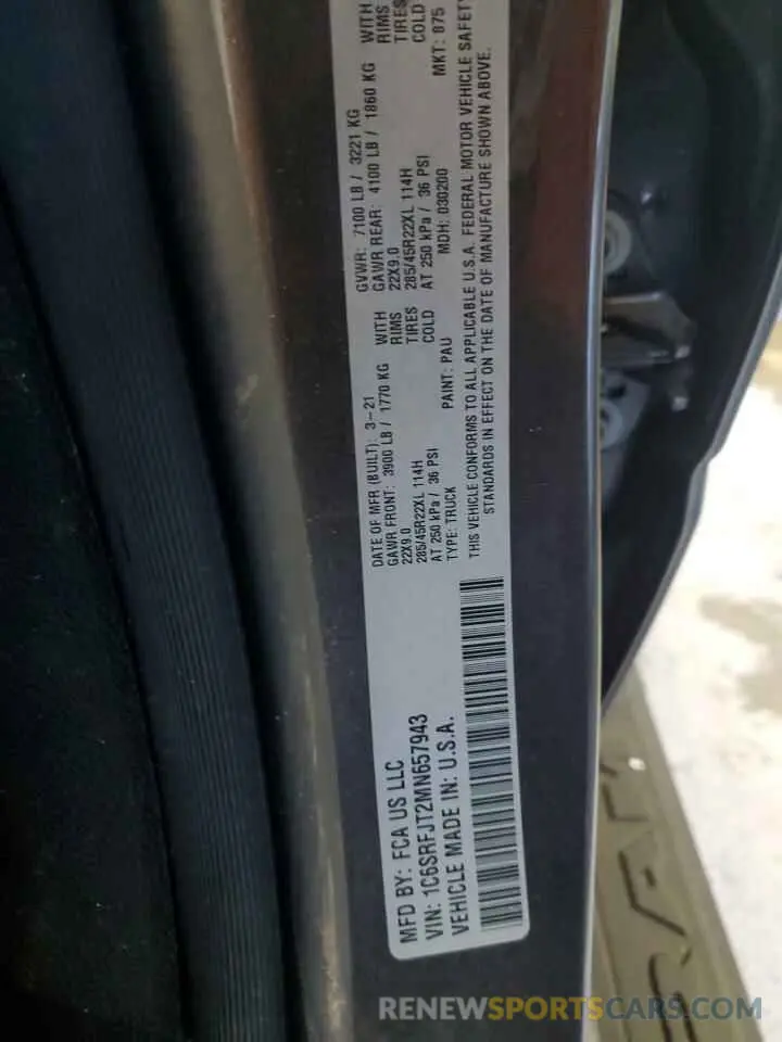13 Photograph of a damaged car 1C6SRFJT2MN657943 RAM 1500 2021