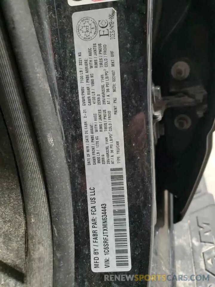12 Photograph of a damaged car 1C6SRFJTXMN634443 RAM 1500 2021
