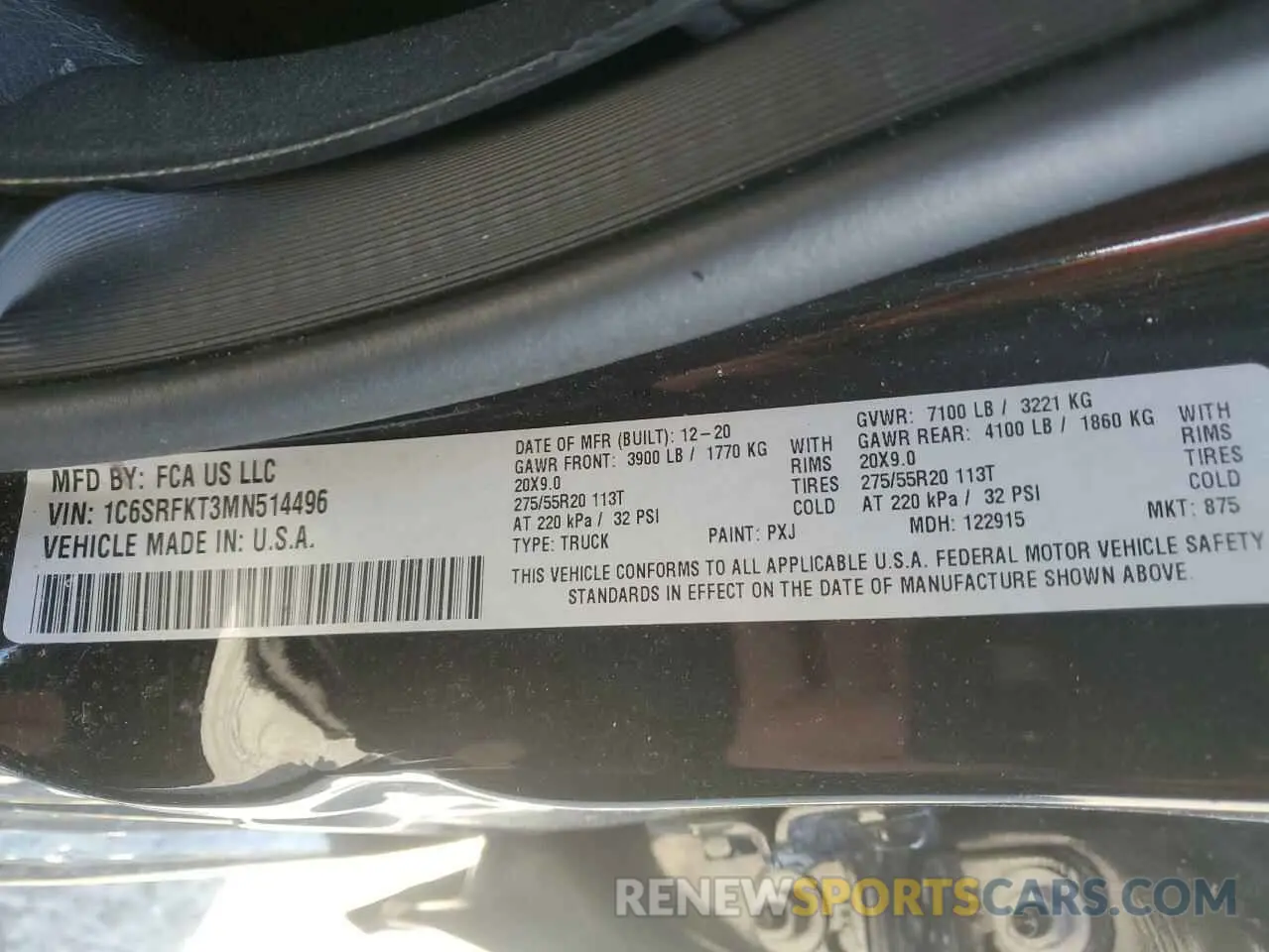 12 Photograph of a damaged car 1C6SRFKT3MN514496 RAM 1500 2021