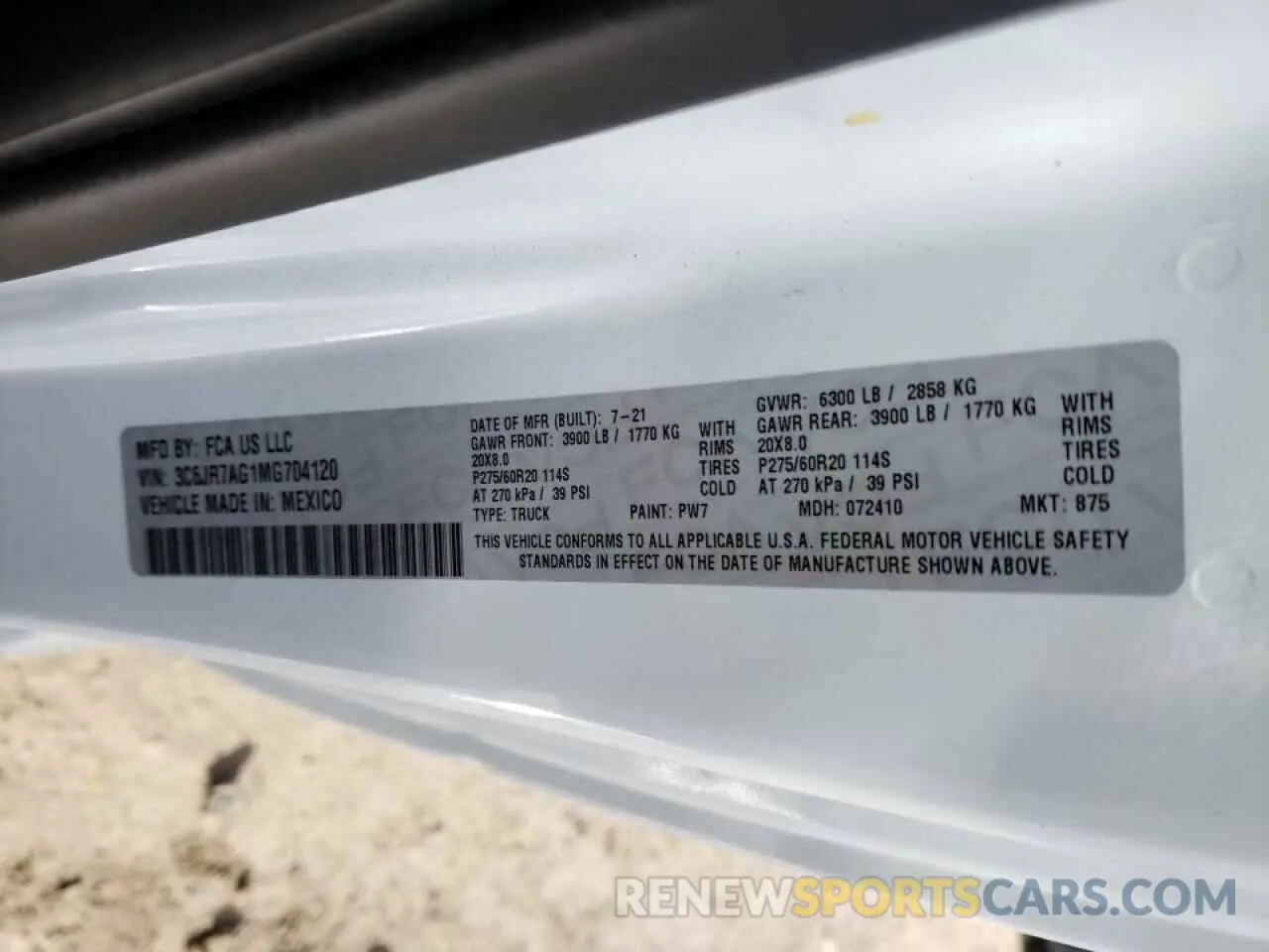 10 Photograph of a damaged car 3C6JR7AG1MG704120 RAM 1500 2021