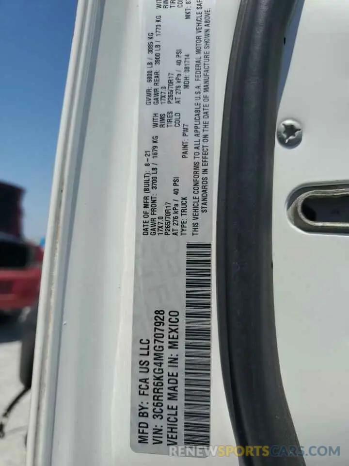 12 Photograph of a damaged car 3C6RR6KG4MG707928 RAM 1500 2021